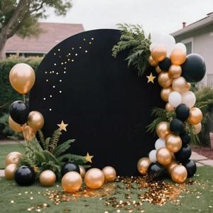 7.2FT Black Round Backdrop Cover for Wedding,Circle Balloon Arch Backgound Stand Cover for Birthday Party Baby Shower Halloween Decoration