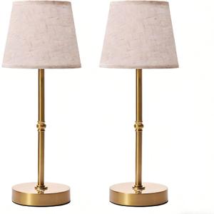 Cordless LED Table Lamp, 6000mAh Rechargeable Battery Operated Desk Lamp, 3-Level Dimming Metal Portable Nightlight for Restaurant, Bedroom, Bar, Patio, Gold 2PCS