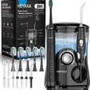 Water Flosser & Ultrasonic Electric Toothbrush Combo, 600ML Water Dental Flosser with 7 Jet Tips, 10 Adjustable Water Pressure, 5 Toothbrush Heads for Home Use, Gums, Braces (Black)