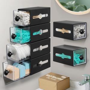 Qtip Holder for Bathroom Wall Organizer Bathroom Decor, Dorm Room Essential, Small Q-tip Dispenser for Cotton Swabs, Balls, Pads, Floss Picks Office Storage, Vanity Makeup Organizer(6 Pcs)