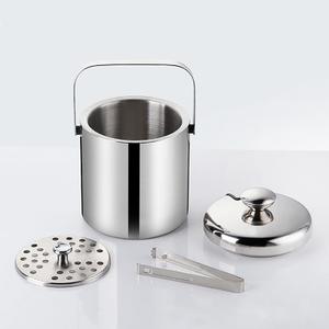 Double-Wall Stainless Steel Wine Ice Buckets with Lid,Tong&Strainer, for Cocktail Bar,Parties Chilling Beer Champagne,Keep Ice Frozen Longer for Outdoor or Indoor,Picnic (1.3L)