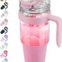 Tronco 40 oz Glass Tumbler with Straw and Lid, Leak-proof Flip Straw, Reusable Iced Coffee Cup with Handle, Glass Water Bottles Fits in Cup Holder, Lead-Free, BPA-Free