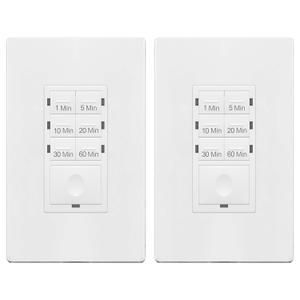 ENERLITES 1-Hour Light Switch Timer, Countdown Wall Timer for Bathroom Fans, Heaters, No Neutral Required, 1-5-10-20-30-60 Min, 120VAC 800W, UL Listed, HET06-J6-W, White, 2 Pack