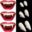 Vampire Teeth Fangs - Perfect Fit Halloween Vampire Fangs for Cosplay Adults with Adhesive, Vampire Accessories Costume Makeup Realistic Fake Fangs for Women/Men Halloween Party, 3 Sizes (Natural Off-White)