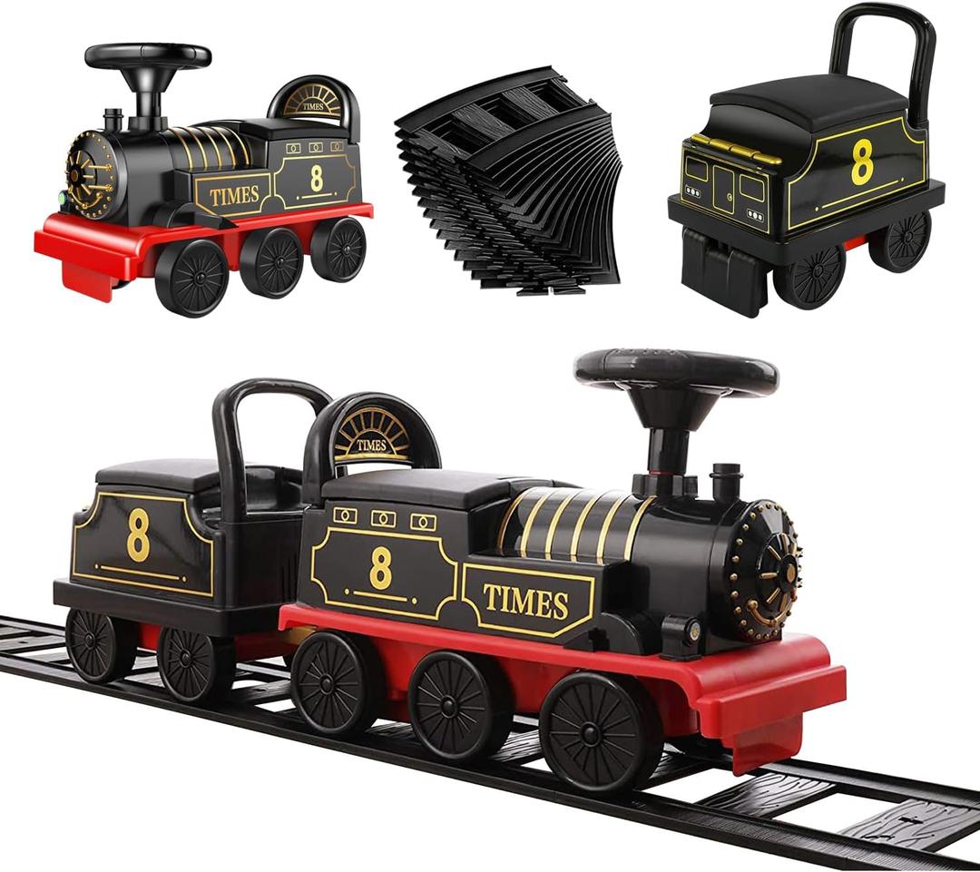 Ride on Train Toys Electric TrainSet with Track 2 Seaters Cargo Car,Music,Light Christmas Birthday Gifts for Toddlers Kids Boys Girls