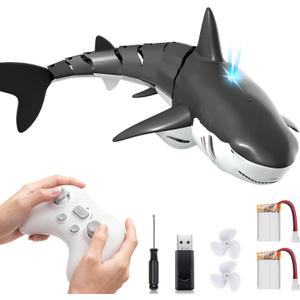 2.4Ghz Remote Control Shark Pool Toys for Boys Kids,Highly Realistic Shark Pool Toys for Kids,RC Boat Outdoor Water Toy with Light and Spray Water for Boys Girls Ages 6+ (with 2 Batteries)