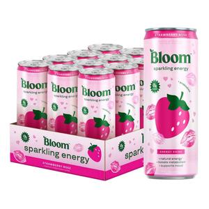 Bloom Nutrition Sparkling Energy Drink - Natural Caffeine, Zero Sugar, 180mg Caffeine - Antioxidant-Rich with Green Coffee Bean, Green Tea Extract, Prebiotics - Strawberry Rose - 12 oz (10 Pack), BBD 06/2027