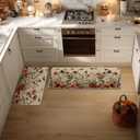 Artoid Mode Ghost Jack-O'-Lantern Pumpkin Flowers Halloween Kitchen Mats Set of 2, Low-Profile Home Decor Kitchen Rugs for Floor - 17x29 and 17x47 Inch