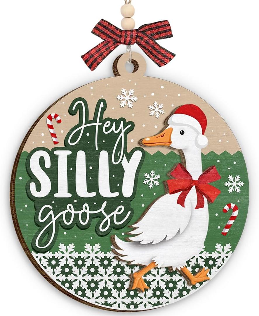 4 x Goose Christmas Ornament 2025 - Goose Gifts for Men Women, Wooden Xmas Funny Gifts for Friends Coworkers Family, Hey Silly Gooses Funny Christmas Ornaments for Tree Decorations