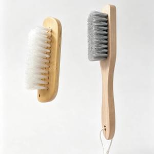 2PCS Wood Laundry Brush, Long Handle Clothing Stain Remover Scrubber, Soft Bristle for Scrubbing Out Tough on Delicate, Easy to Grip Hand Washing Clothes
