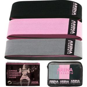 Arena Strength Fabric Booty Bands - Fabric Exercise Bands for Legs and Butt | Fabric Resistance Bands | Hip Resistance Bands with Workout Guide and Carry Case (Gray, Pink, Black)