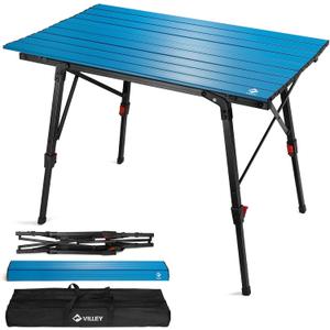 VILLEY Portable Camping Table with Adjustable Legs, Lightweight Aluminum Folding Beach Table with Carrying Bag for Outdoor Cooking, Picnic, Beach, Backyards, BBQ and Party (Blue)