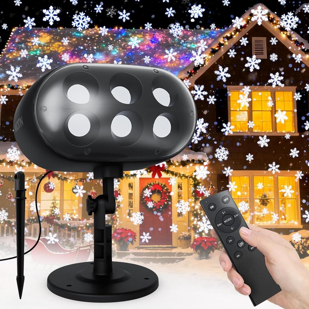 NACATIN Snowfall LED Projector Lights - 2025 Upgrade Christmas Snowflake Projector Lights Outdoor, Christmas Snow Light,Snow Falling Projector Lamp Dynamic Snow Effect for Xmas, Halloween, Party