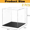 Frcctre 2 Pack Clear Acrylic Display Case with Black Base, 8 x 8 x 8 Inch Square Acrylic Display Box Self-Assembly Cube Dustproof Protection Showcase for Action Figures Toys Collectibles