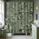 Sage Green Vintage Botanical Shower Curtain Green Shower Curtains for Bathroom Decor Sets, Floral Pattern, Waterproof Polyester Fabric with Hooks, 70x72 in