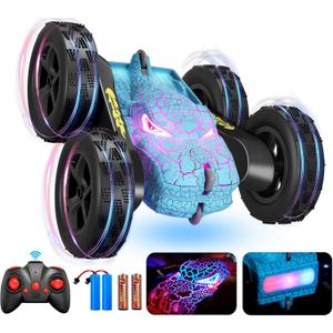 M SANMERSEN Remote Control Car,Dinosaur RC Cars,Fast RC Car,Kids Remote Control Cars for Boys 8-12,with Crackle Light,Rechargeable,Auto Demo All Terrain Toys,Birthday Gift for Boys Grils (Blue)