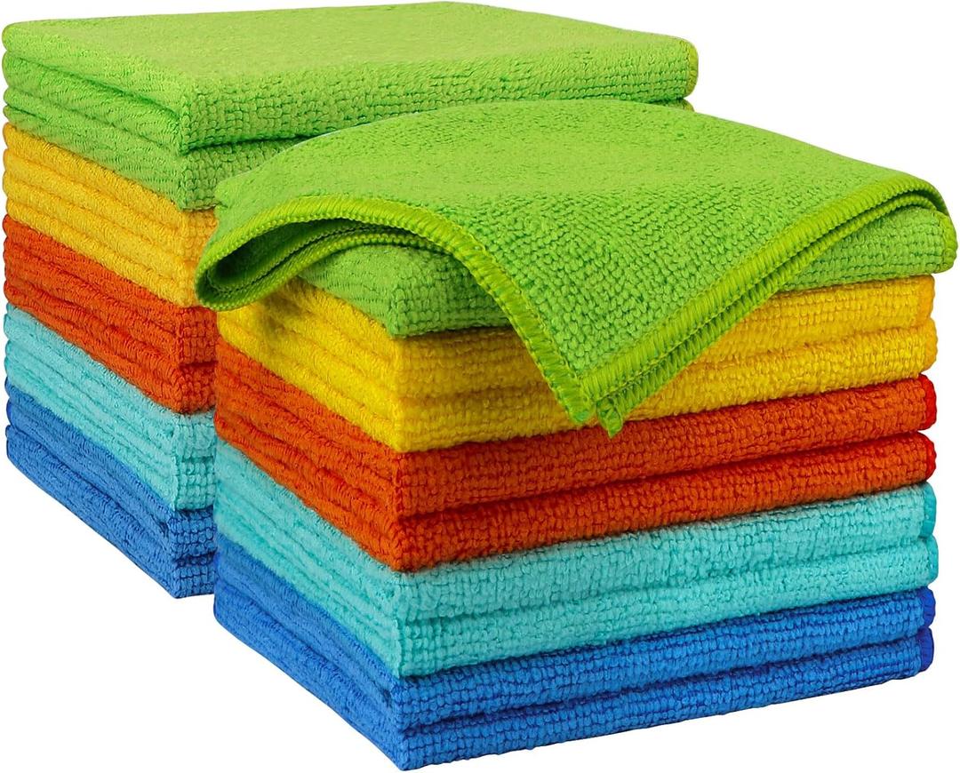 AIDEA Microfiber Cleaning Cloth 20PK, Microfiber Towels for Cars, Dusting Cloth Cleaning Rags for SUVs, House, Kitchen, Window, Workshops, Cleaning Supplies 12"12" (Yellow Blue Green)