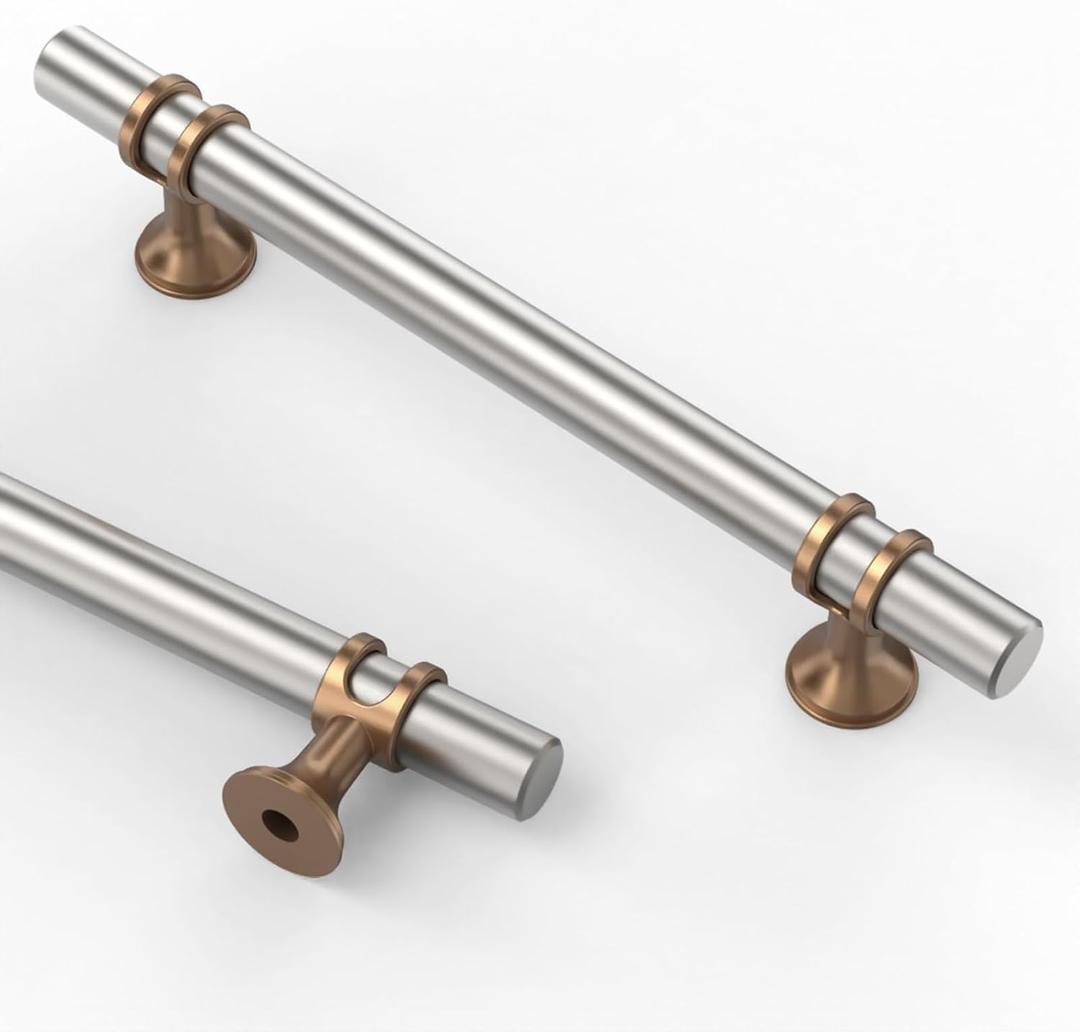 Asidrama 10 Pack 5 Inch(128mm) Brushed Satin Nickel and Champagne Bronze Kitchen Cabinet Handles, Cabinet Pulls Kitchen Cabinet Hardware Cupboard Handles Drawer Pulls