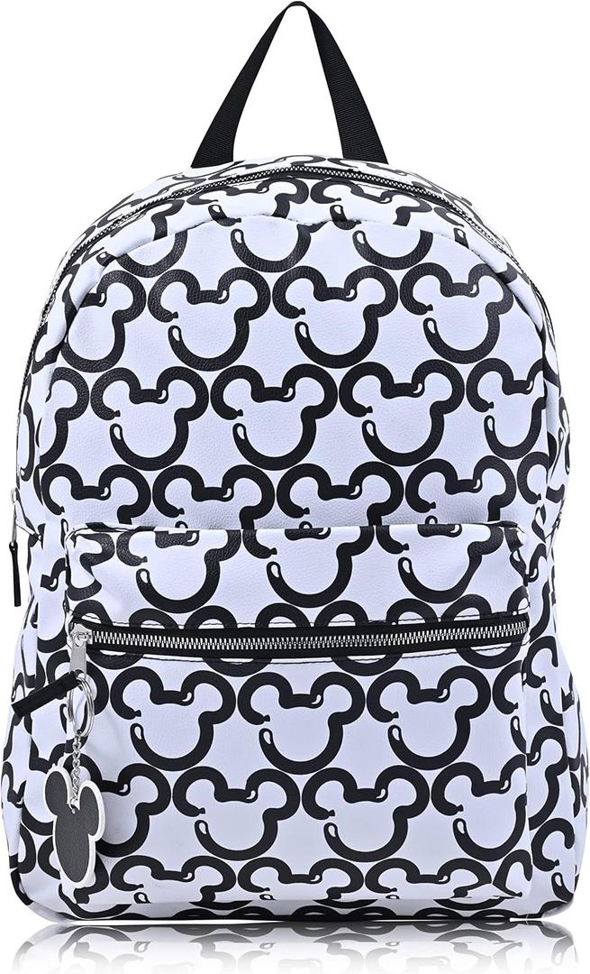 Disney Minnie Mouse Backpack for Women and Teens | Womens Mickey Mouse Double Strap Shoulder Bag (White Mickey)