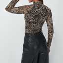 Lace Long Sleeve Floral Mesh Top Mockneck Going Out Tops for Women Trendy Undershirt Fashion Outfits (XL)