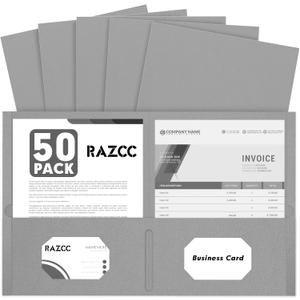 Two Pocket Folders, RAZCC 50 Pack 2 Pocket Folders Fit Letter Size Paper, Paper Folders with Pockets for School Office Business Home (Grey)