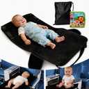 Toddler Airplane Bed, Airplane Seat Extender for Kids, Portable Velvet Plane Bed for Long Flights, Non-Slip Washable Seat Extender with Farm Busy Book & Travel Essentials, Black