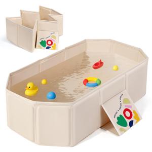 Orzbow Collapsible Baby Bathtub, Toddler Bathtub with Non-Slip Base, Portable Bath Tub for Kids Infant 12 Months+ Travel, Easy to Clean, Stable & Durable, Space-Saving, White