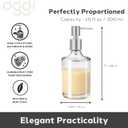 OGGI 10oz Round Glass Soap Dispenser with Satin Silver Pump  Elegant Refillable Oggi Soap Dispenser for Bathroom, Kitchen Sink, or Hand Sanitizer  Rust-Resistant Dispenser Pump for Daily Use (Clear)