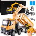 20-Inch 3 in 1 Remote Control Dump Truck Wood Grabber 26-Channels 1/14 Scale 6.6LBS Load Capacity RC Heavy Duty Metal Construction Vehicles Toy for 14Y+ Beginners (8 Wheels 2Batteries)