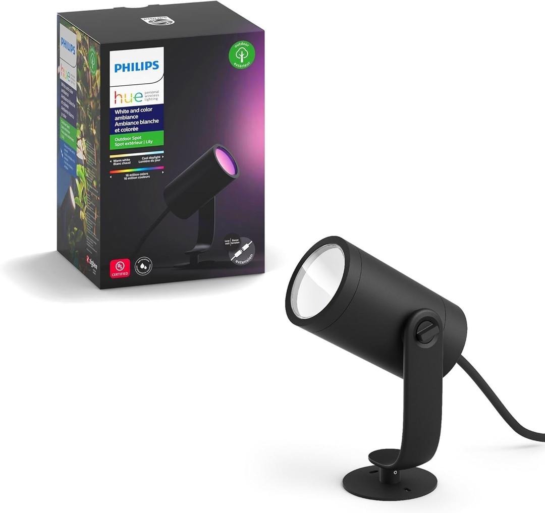 Philips Hue Lily Outdoor Smart LED SpotLight - White & Color Ambiance - Low Voltage Landscape Lighting - 1 Pack - Requires Bridge and Power Supply - Control with App and Voice - Weatherproof