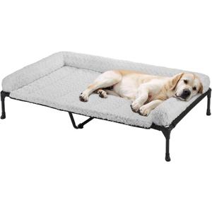 Veehoo Cooling Elevated Dog Bed Add Removable Deluxe Rose Plush Bolster Cushion Mat, 53" x 33" Washable Dog Couch Bed, Raised Pet Cot with Breathable Teslin Mesh, No-Slip Feet, Grey, CWC2439B, XL