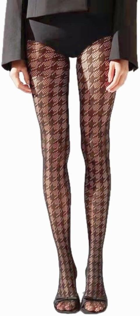 CWB&ADB Sexy Pantyhose with Thousand Bird Pattern, Cutout and Versatile Legs, Personalized Mesh Stocking (Black)