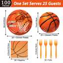 qonimi 100PCS Basketball Paper Plates and Napkins Basketball Birthday Party Supplies Disposable Party Plates Napkins Forks Tableware Set for Boys Kids Birthday Party Decorations Serves 25