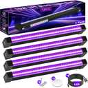 Rechargeable Black Lights, Portable LED Blacklight for Glow Party, 10W Dimmable Black Light Bar for Halloween, Poster, Decor, 5000mAh Battery Powered, 4 Pack