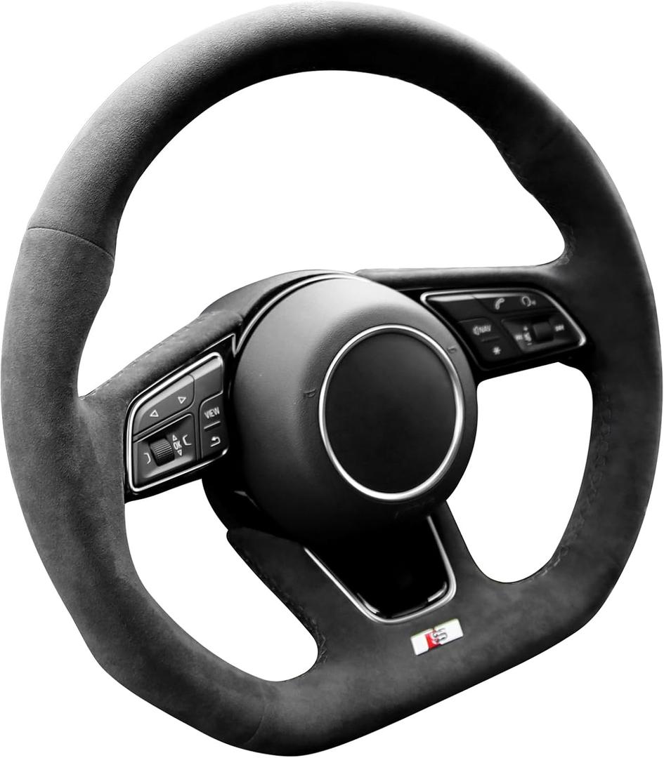 Hand Stitch Steering Wheel Cover Fits Alcantara Material Compatible with Audi RS3 RS4 RS5 S3 S4 S5(All Black)