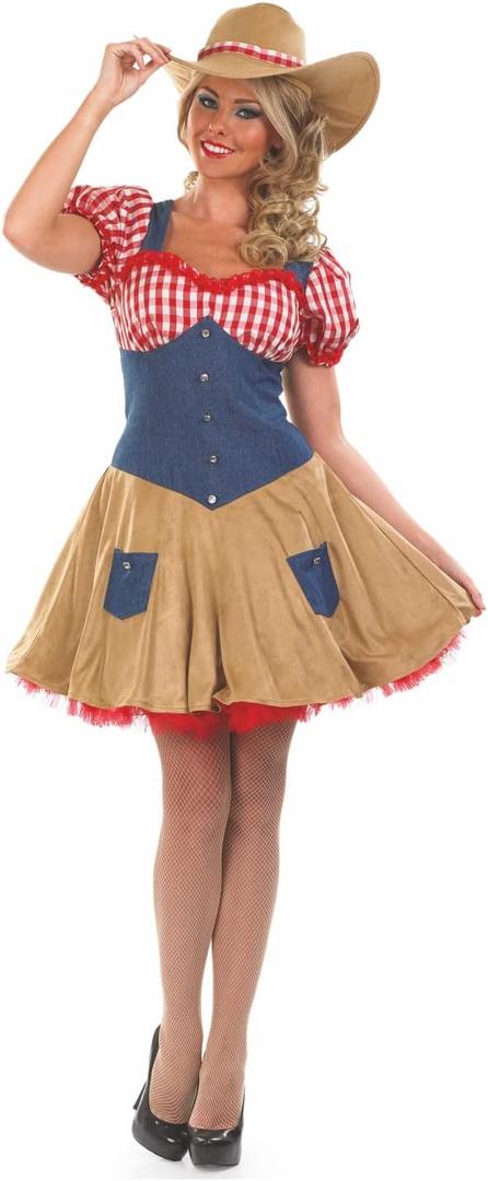 fun shack Cowgirl Costume For Women Halloween, Cow Girl Costumes Women, Cowgirl Costume Adult, Cowgirl Women Costume (Small, Brown)