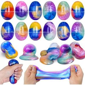 9 Pack Prefilled Easter Galaxy Slime Eggs,Galaxy Slime Easter Egg Fillers Stress Relief Easter Egg Hunt Filling Treats Classroom Easter Basket Stuffers Easter Party Favor for Kid Teens Boy Girl