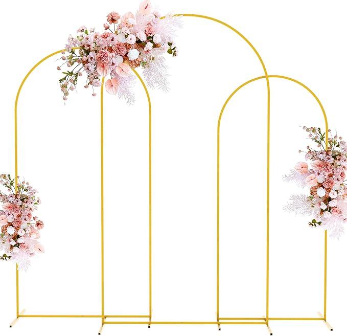 Putros Metal Arch Stand Gold Wedding Chiara Backdrop Stand Set of 3 (7.2FT,6.6FT,6FT) Square Arched Frame for Birthday Party Decoration