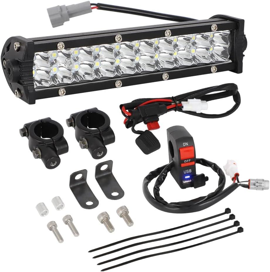 AUTOVIC Light Bar Kit, Motorcycle Front Light Bar with USB Socket Charger Switch Bright for Honda CRF110 KLX110 TTR110 YZ250F Dirt Bike Plug And Play