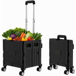 Foldable Shopping Cart with Wheels: Black Rolling Utility Crate