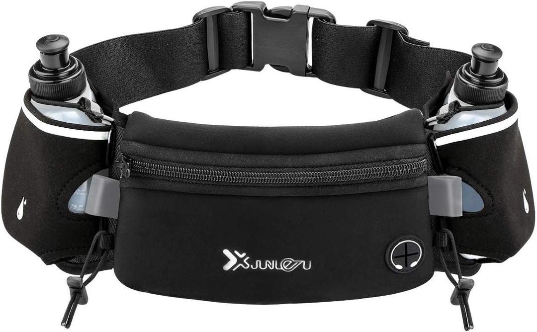 Number-one Running Belt with Water Bottles(2 x 175ML), Hydration Belt Waterproof Waist Pack Bag Fits iPhones Adjustable Sports Waist Pouch for Marathon Running Hiking Cycling