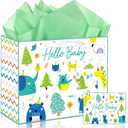 Yoqipati 13" Large Baby Gift Bag with Tissue Paper and Greeting Card for Baby Showers New Parents Newborwn (Woodland Animal)