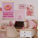 NQDWX You Can't Live a Full Life on an Empty Stomach Donut Hanging Flag - Funny Motivational Wall Decor for Kitchen Cafe or Dining Room, 12x17 Inches Canvas Banner with Wood Frame. (068)