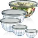 Freshmage Mixing Bowls with Airtight Lids Sets, 5 Packs Thick Glass Nesting Bowls for Kitchen Baking, Meal Prepping, Bpa Free, Dishwasher Safe, 0.5/0.8/1.6/2.7/4.4 Qt