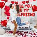 Red Will You Be My Girlfriend Balloons, Confession Balloons Decor 18" Letter Balloons 1000pcs Red Artificial Rose Petals 20Pcs Heart Balloons 33ft Red Ribbon Heart Pull Flag for Valentines Day