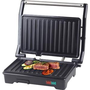 Panini Press Grill and Sandwich Maker 180 Degree Open Ceramic Plates Stainless Steel Finish