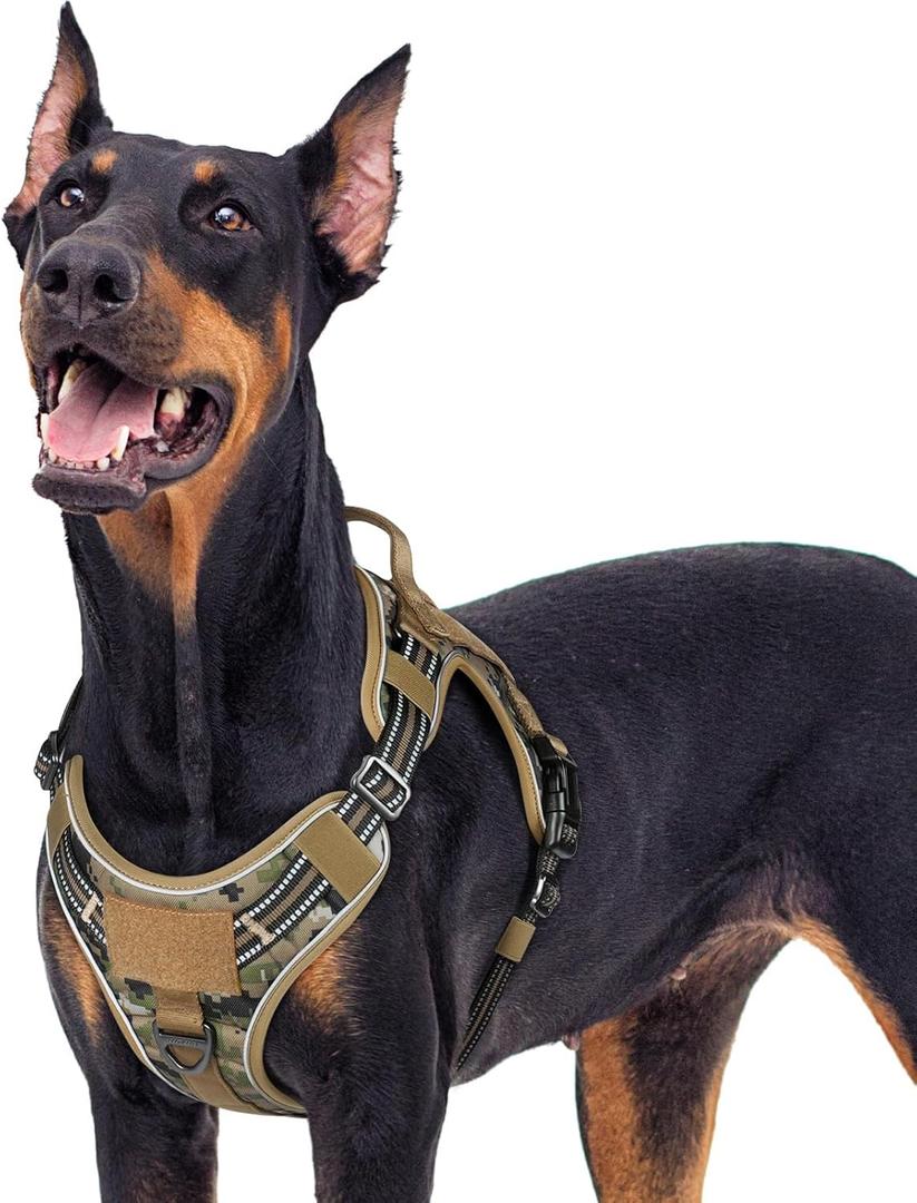 Rabbitgoo Tactical Dog Harness for Large Dogs No Pull Adjustable Military Vest with Handle MOLLE Reflective Heavy Duty Dog Vest for Walking Training Hunting Outdoor  Dog Brown Camo, XL(Chest:23.6-41.89", Neck:21.7-32.3",Back:9.1")