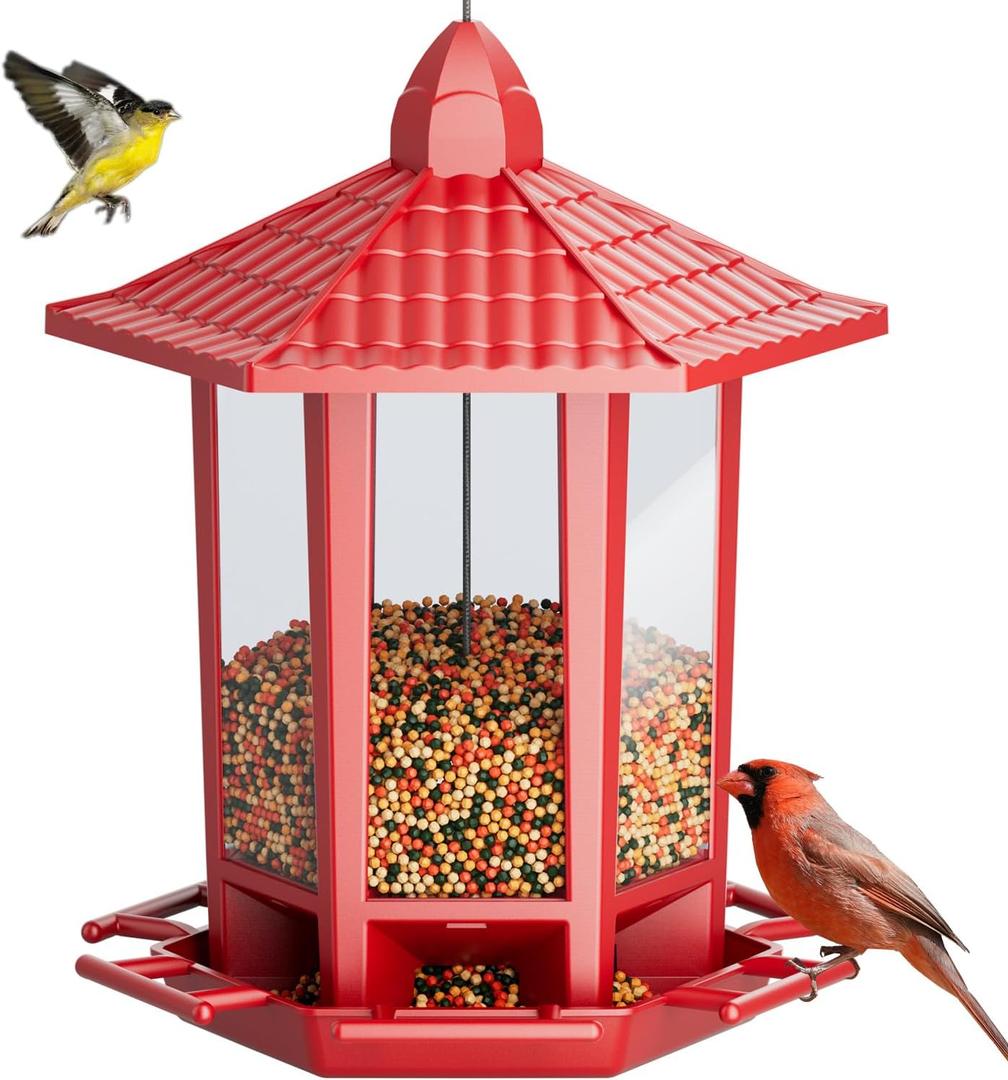 Birdream Bird Feeders for Outdoor Hanging, Fun Installation Pagoda Design Wild Birdfeeder, Attracting Wild Birds Sparrows Finch Cardinal Goldfinch Chickadee - Red