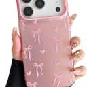 ZTOFERA for iPhone 17 Pro Case,Cute Pink Ribbon Bow Tie Aesthetic Phone Case,Trendy Slim Hard IMD Shockproof Protective Bumper Phone Cover for Women Girls,Heart