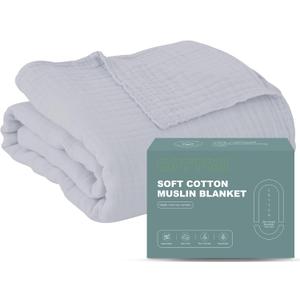 Cosy Family 4 Layer Muslin Bed Blanket - Breathable and Lightweight Gauze Boho Blanket for Spring, Soft 100% Cotton Muslin, Slate, 80x90 Inches